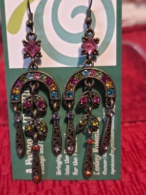 Vintage Rhinestone Turkish Chandelier Earrings Multicolor Pierced Prom Graduatio